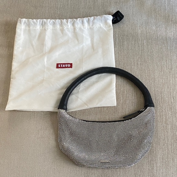 Staud Pepper Crystal Embellished Mini Moon Shoulder Bag Black Silver - Picture 2 of 14